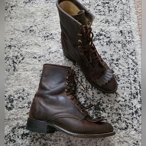 Vintage Laredo Boots Womens 6.5 M Western Lace Roper Cowgirl Brown Leather 90s